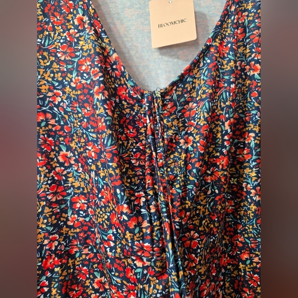 Bloomchic Ditsy Floral Drawstring Bust Midi Dress W/Pockets NWT - Picture 2 of 6